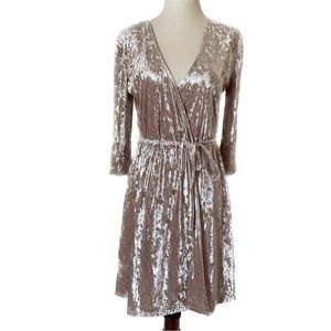TWENTY New Crushed Velvet Champagne Wrap-Around Dress, Size XS